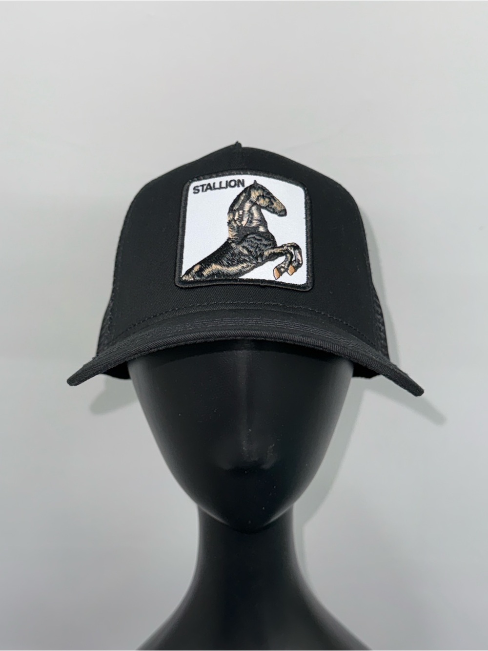 Goorin Bros Stallion Hat The Farm Trucker Cap Horse Patch Black Meshback OSFM